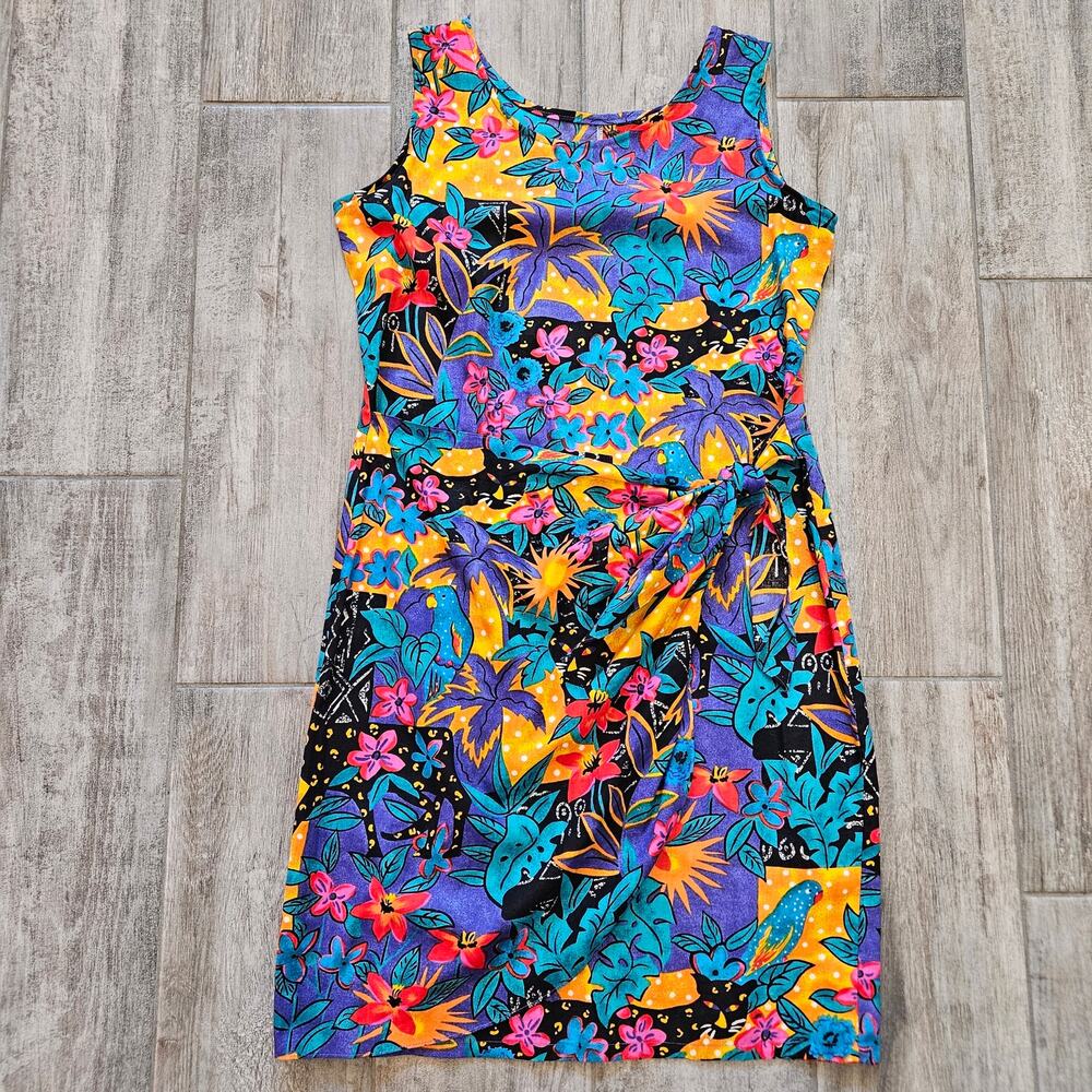 Hilo Hattie Vintage 90s Dress Womens M Hawaiian Tropical Twist-Front Island Luau